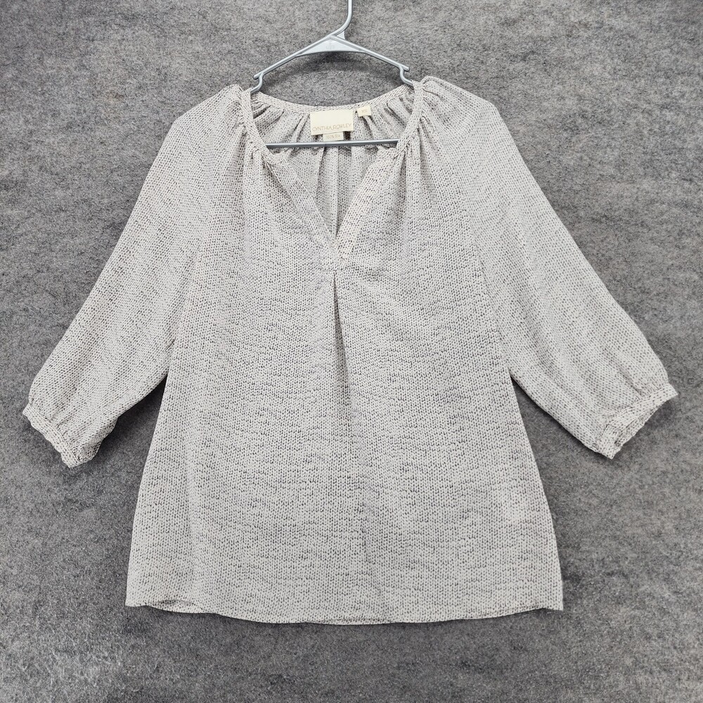 Cynthia Rowley Shirt Womens XS 100% Silk V Neck Short Sleeve White